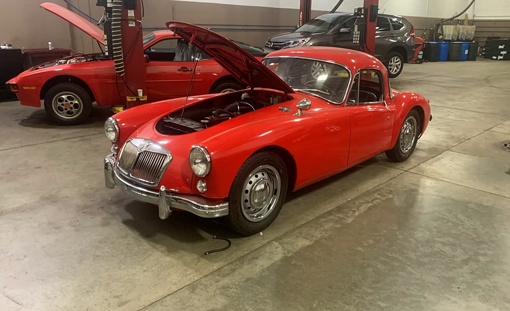 Classic vehicles inside Nelson's Automotive shop